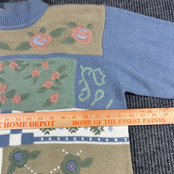 Alfred Dunner Sweater Women's L Vintage Floral Patchwork Mock Neck Blue Pastel - Picture 4 of 5